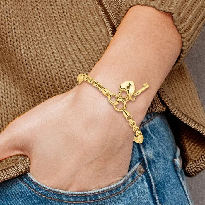 Qgold 14k Yellow Gold 215 mm Polished Heart Lock and Key Bracelet 812 grams Bracelets Qgold 14k Yellow Gold 215 mm Polished Heart Lock and Key Bracelet 812 grams Bracelets