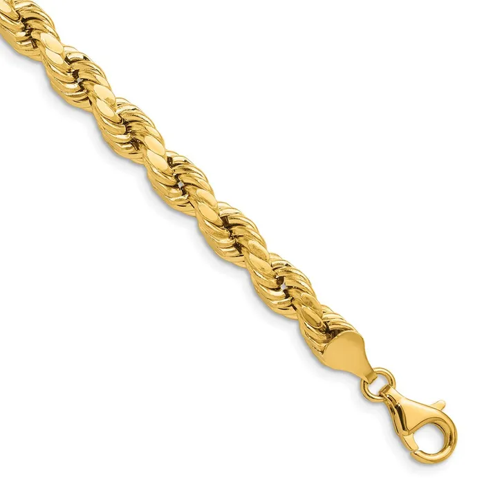 Qgold Bracelets 10k 65mm Semisolid DC Rope Chain Bracelet