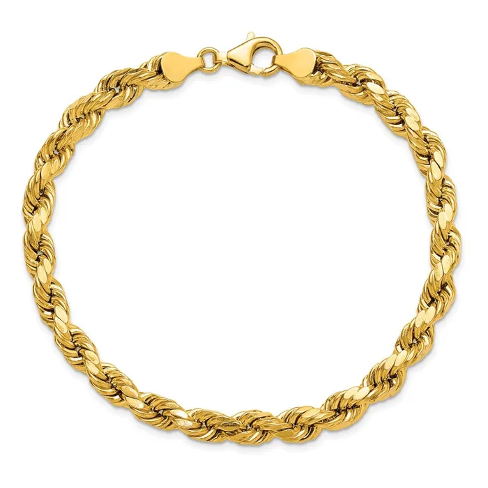 Qgold Bracelets 10k 65mm Semisolid DC Rope Chain Bracelet Qgold Bracelets 10k 65mm Semisolid DC Rope Chain Bracelet