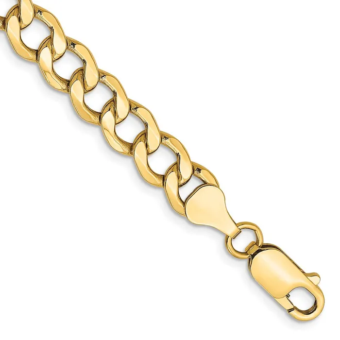 Qgold Bracelets 10k Yellow Gold 7 mm SemiSolid Curb Link Bracelet 612 grams Qgold Bracelets 10k Yellow Gold 7 mm SemiSolid Curb Link Bracelet 612 grams