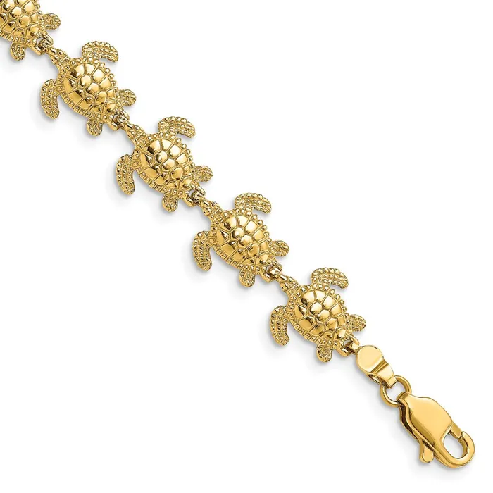 Qgold Bracelets 14k Yellow Gold 109 mm Polished Mini Sea Turtle Link Bracelet 1477 grams Qgold Bracelets 14k Yellow Gold 109 mm Polished Mini Sea Turtle Link Bracelet 1477 grams