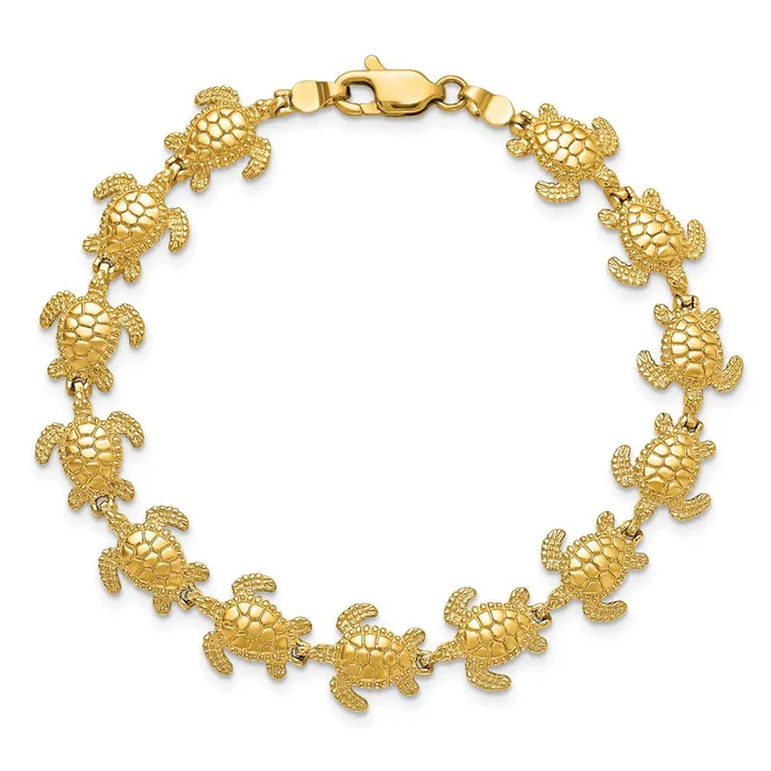 Qgold Bracelets 14k Yellow Gold 109 mm Polished Mini Sea Turtle Link Bracelet 1477 grams Qgold Bracelets 14k Yellow Gold 109 mm Polished Mini Sea Turtle Link Bracelet 1477 grams