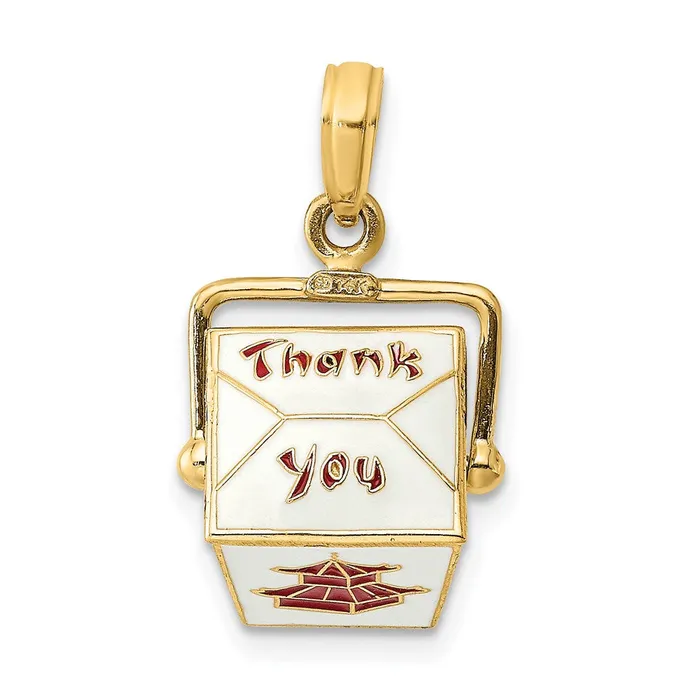 Qgold Charm Necklaces 14k Yellow Gold 125 mm 3D Enameled Moveable Chinese TakeOut Box Charm 407 grams Qgold Charm Necklaces 14k Yellow Gold 125 mm 3D Enameled Moveable Chinese TakeOut Box Charm 407 grams