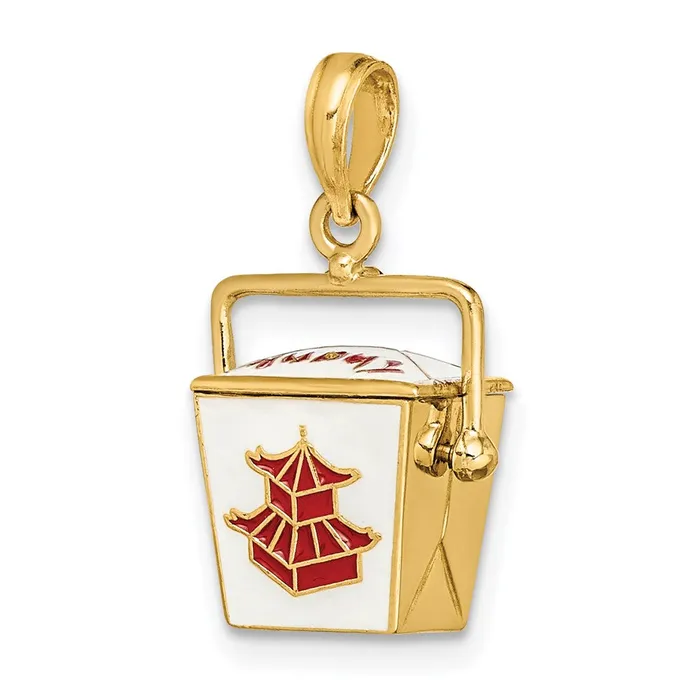 Qgold Charm Necklaces 14k Yellow Gold 125 mm 3D Enameled Moveable Chinese TakeOut Box Charm 407 grams Qgold Charm Necklaces 14k Yellow Gold 125 mm 3D Enameled Moveable Chinese TakeOut Box Charm 407 grams