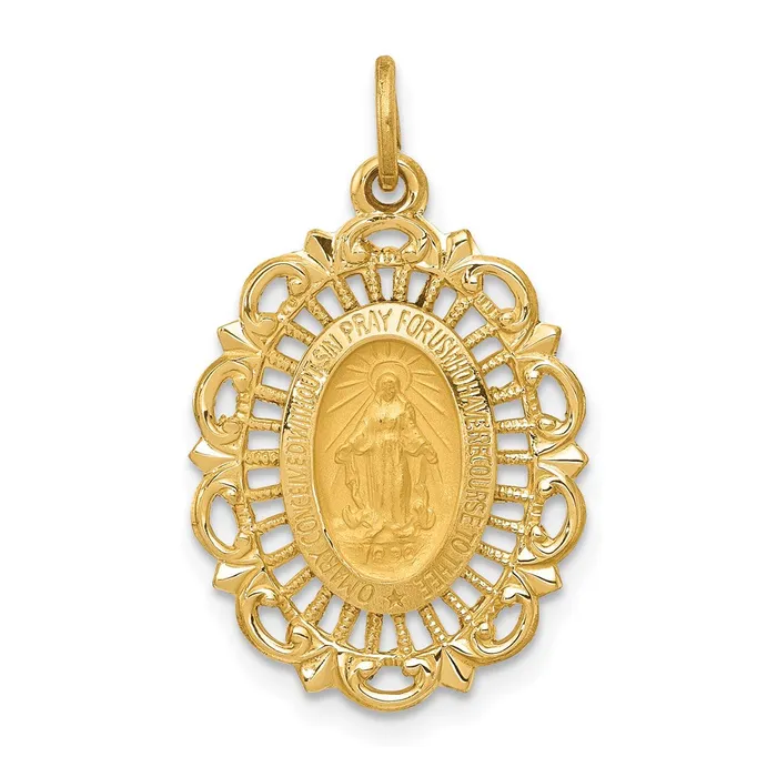 Qgold Charm Necklaces 14k Yellow Gold 156 mm Miraculous Medal Charm 125 grams