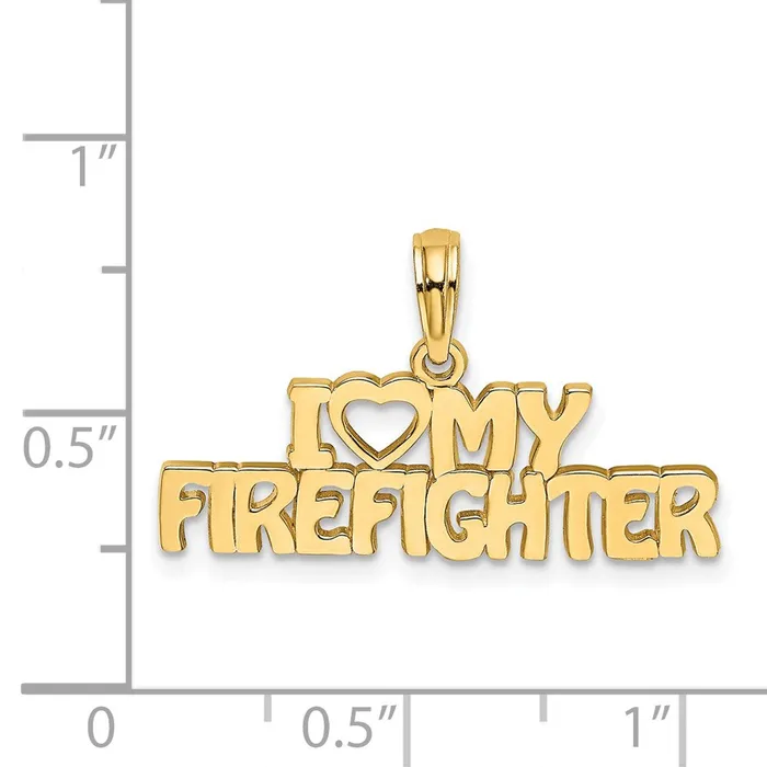 Qgold Charm Necklaces 14k Yellow Gold 264 mm I LOVE MY FIREFIGHTER Charm 132 grams Qgold Charm Necklaces 14k Yellow Gold 264 mm I LOVE MY FIREFIGHTER Charm 132 grams