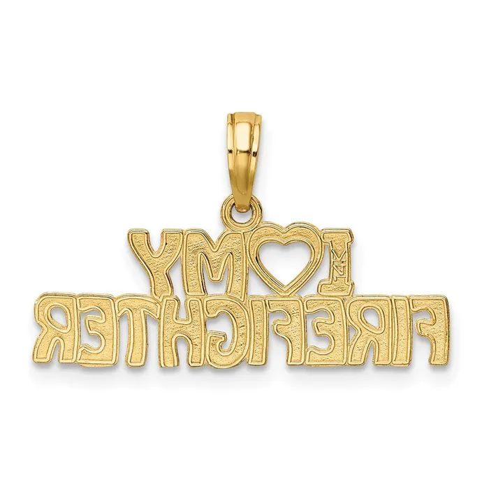 Qgold Charm Necklaces 14k Yellow Gold 264 mm I LOVE MY FIREFIGHTER Charm 132 grams Qgold Charm Necklaces 14k Yellow Gold 264 mm I LOVE MY FIREFIGHTER Charm 132 grams