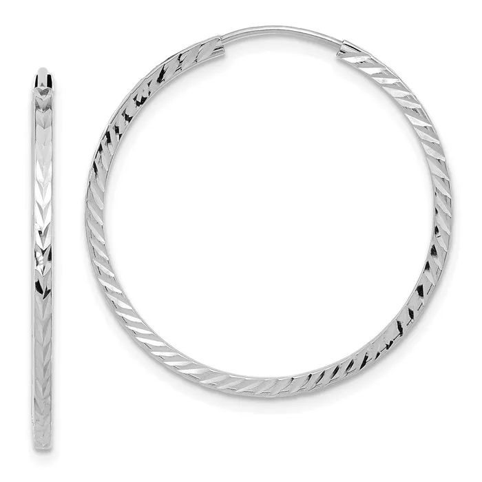 Qgold Earrings 14k White Gold 30 mm Diamondcut Square Tube Endless Hoop Earrings 128 grams