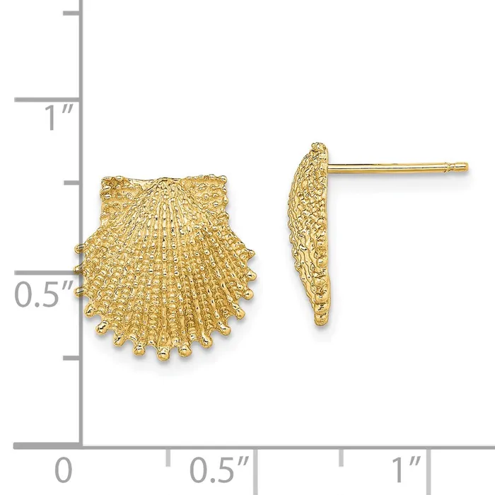 Qgold Earrings 14k Yellow Gold 134 mm Beaded Scallop Shell Post Earrings 31 grams