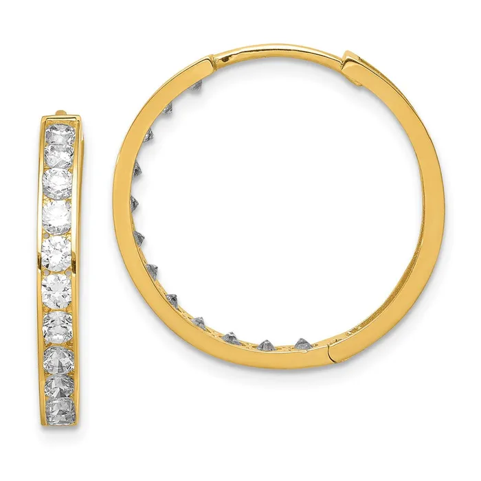 Qgold Earrings 14k Yellow Gold 227 mm CZ Hinged Hoop Earrings 219 grams