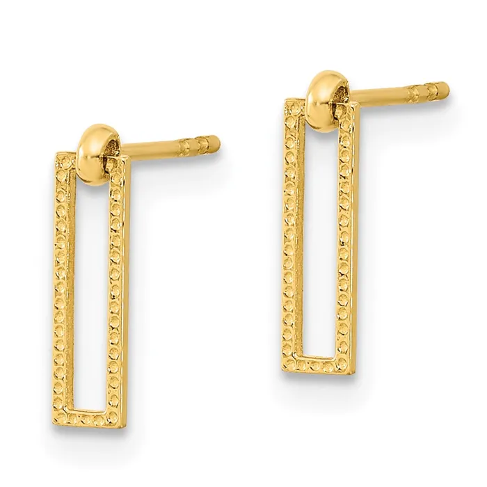 Qgold Earrings 14k Yellow Gold 3 mm Polished Open Rectangle Dangle Post Earrings 041 grams