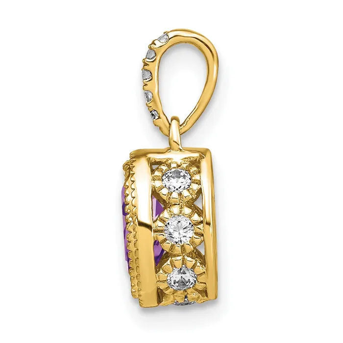 Qgold Necklaces 14k Oval Amethyst and Diamond Pendant 12 grams