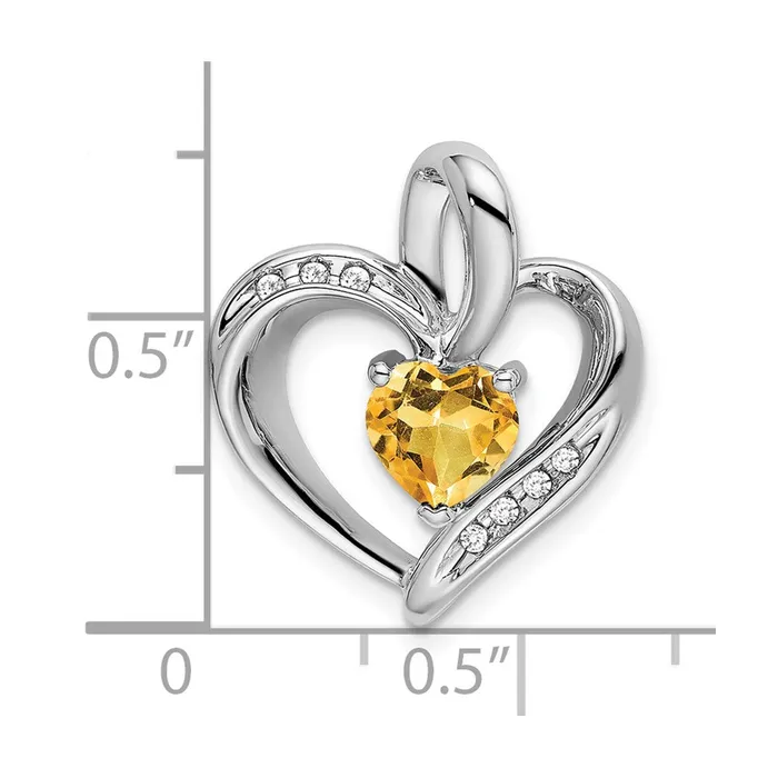 Qgold Necklaces 14k White Gold Citrine and Diamond Heart Pendant 195 grams