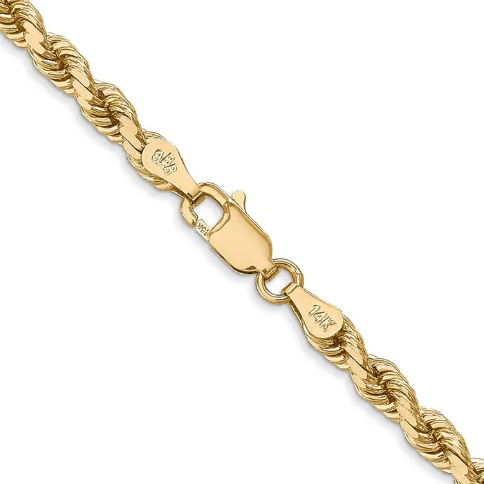 Qgold Necklaces 14k Yellow Gold 4 mm Diamondcut Rope with Lobster Clasp Chain 201 grams