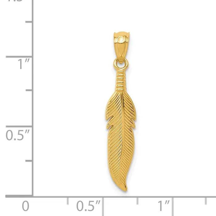 Qgold PreStyled Sets 14k Yellow Gold 495 mm Polished Feather Pendant 053 grams