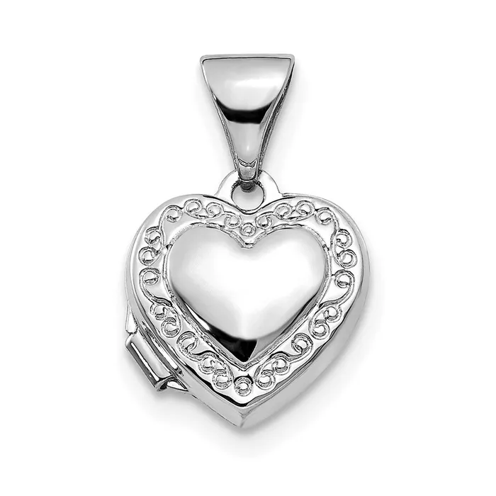 Qgold Rings 14k White Gold 102 mm Polished HeartShaped Scrolled Locket 032 grams