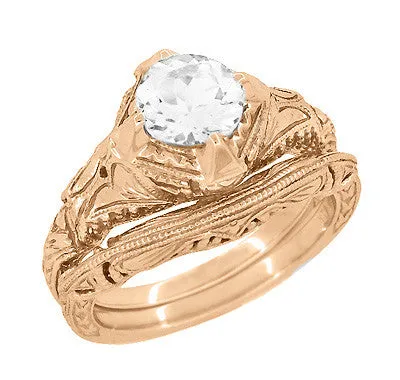 Rings Antique Jewelry Mall Art Deco Rose Gold 34 Carat White Sapphire Engraved Filigree Engagement Ring