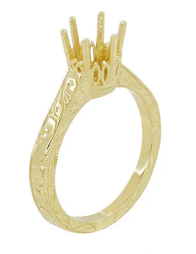 Rings Antique Jewelry Mall Art Deco Yellow Gold 34 Carat Crown Filigree Scrolls Engagement Ring Setting