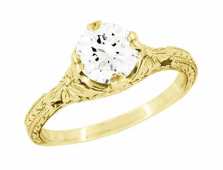 Rings Antique Jewelry Mall Art Deco Yellow Gold Floral Engraved Filigree 34 Carat Vintage Inspired Engagement Ring Mounting for a 6mm Round Stone