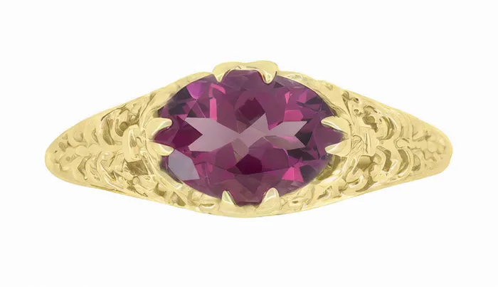 Rings Antique Jewelry Mall Yellow Gold Edwardian East West Oval Rhodolite Garnet Filigree Engagement Ring