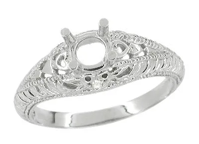 Rings Art Deco Hearts and Diamonds 13 Carat Diamond Filigree Engagement Semimount Ring in 14 Karat White Gold Antique Jewelry Mall