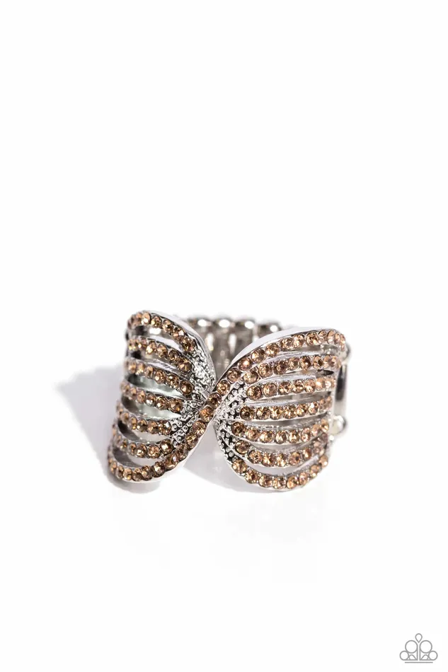 Rings Paparazzi Accessories Pinched Promise Brown Rhinestone Silver Ring Paparazzi