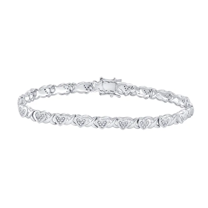 Sterling Silver Heart Tennis Bracelet 14 Cttw Round Natural Diamond Womens 1114 grams GND Bracelets Sterling Silver Heart Tennis Bracelet 14 Cttw Round Natural Diamond Womens 1114 grams GND Bracelets