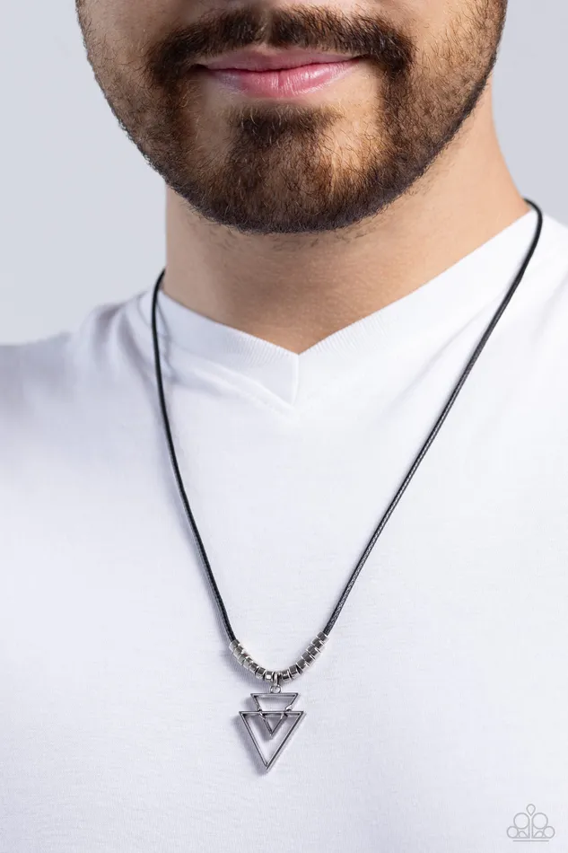 Terra Trifecta Black Cord Silver Triangle Urban Necklace Paparazzi Paparazzi Accessories Necklaces