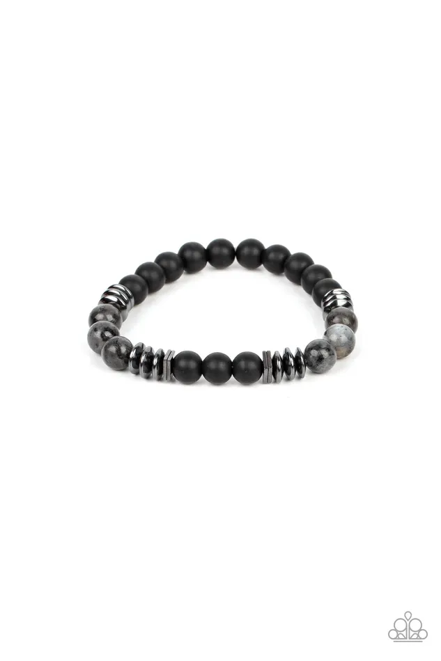 Urban Therapy Black and Gray Stone Bead Gunmetal Accent Stretchy Urban Bracelet Paparazzi Paparazzi Accessories Bracelets