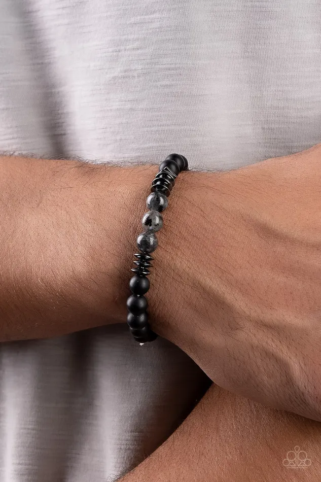Urban Therapy Black and Gray Stone Bead Gunmetal Accent Stretchy Urban Bracelet Paparazzi Paparazzi Accessories Bracelets