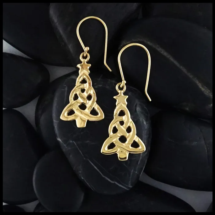 Walker Metalsmiths Earrings Celtic Christmas Tree Drop Earrings in Gold