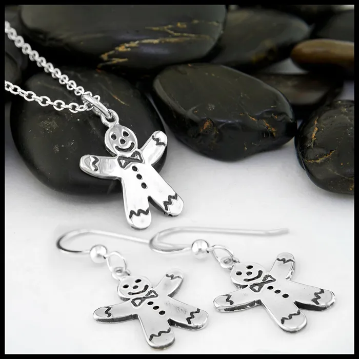 Walker Metalsmiths Gingerbread Pendant and Earring Set in Silver Earrings